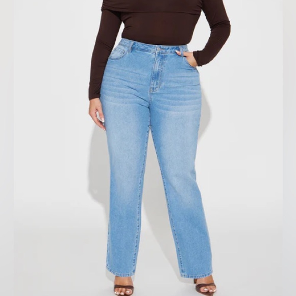FASHION NOVA No Promises Straight Leg Jeans Medium Wash Size 16 NEW